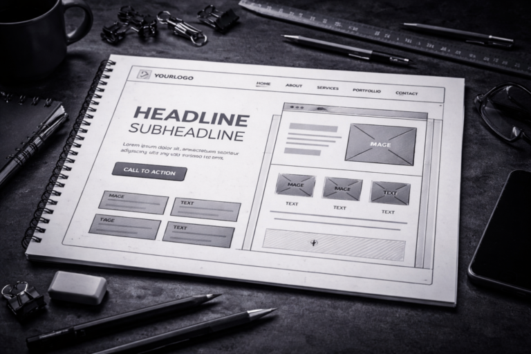 Strategic website wireframe and layout planning to optimize user flow for contractor service pages.